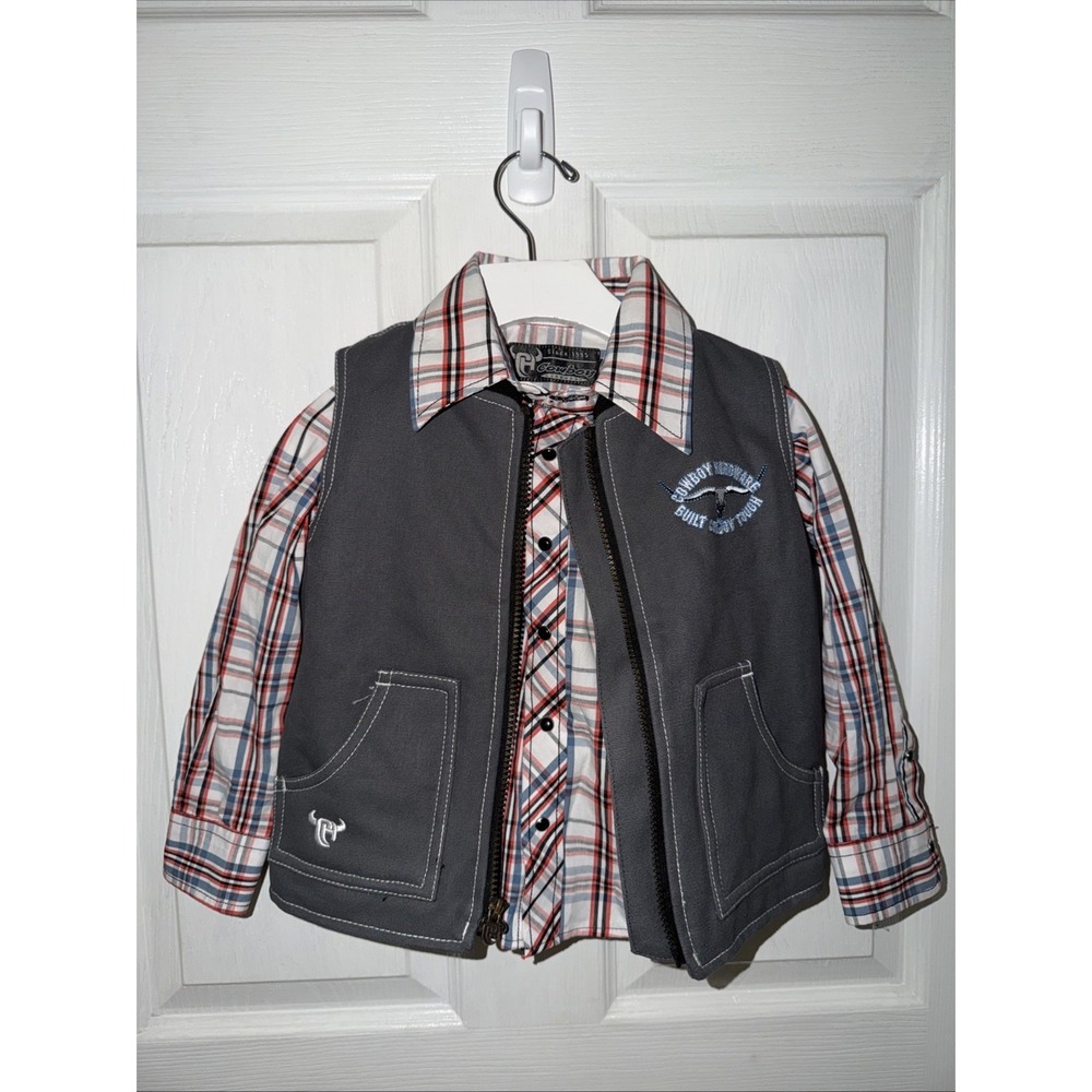 Cowboy Hardware Boys 2 Pc Set Vest Snap Shirt Size 3T Western Zip